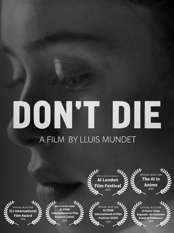 Poster for Don't Die — a black and white close-up of a young woman's face in profile, eyes lowered.